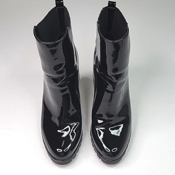 Just Fab Black Lug Sole Block Patent Leather Boots - Picture 8 of 17